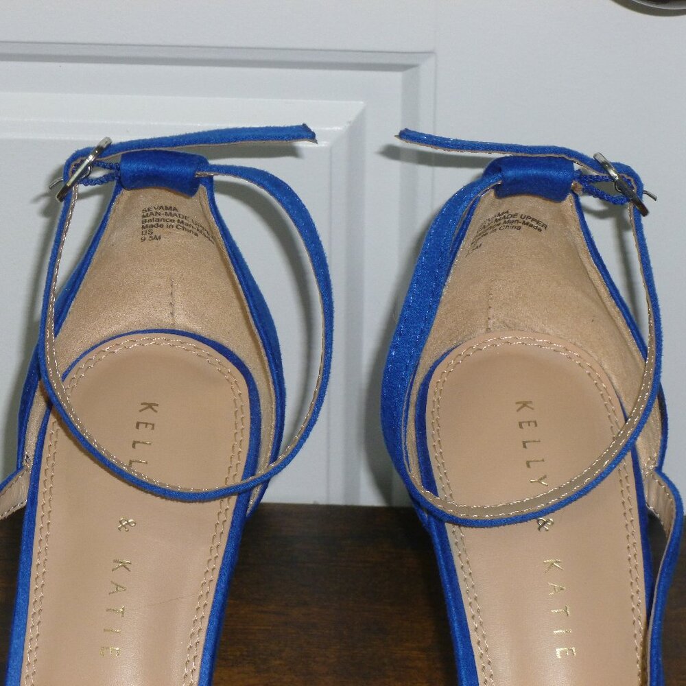 Kelly & Katie Bright Blue Pointed Closed Toe Pumps w/Adjustable Ankle Straps - Picture 7 of 16